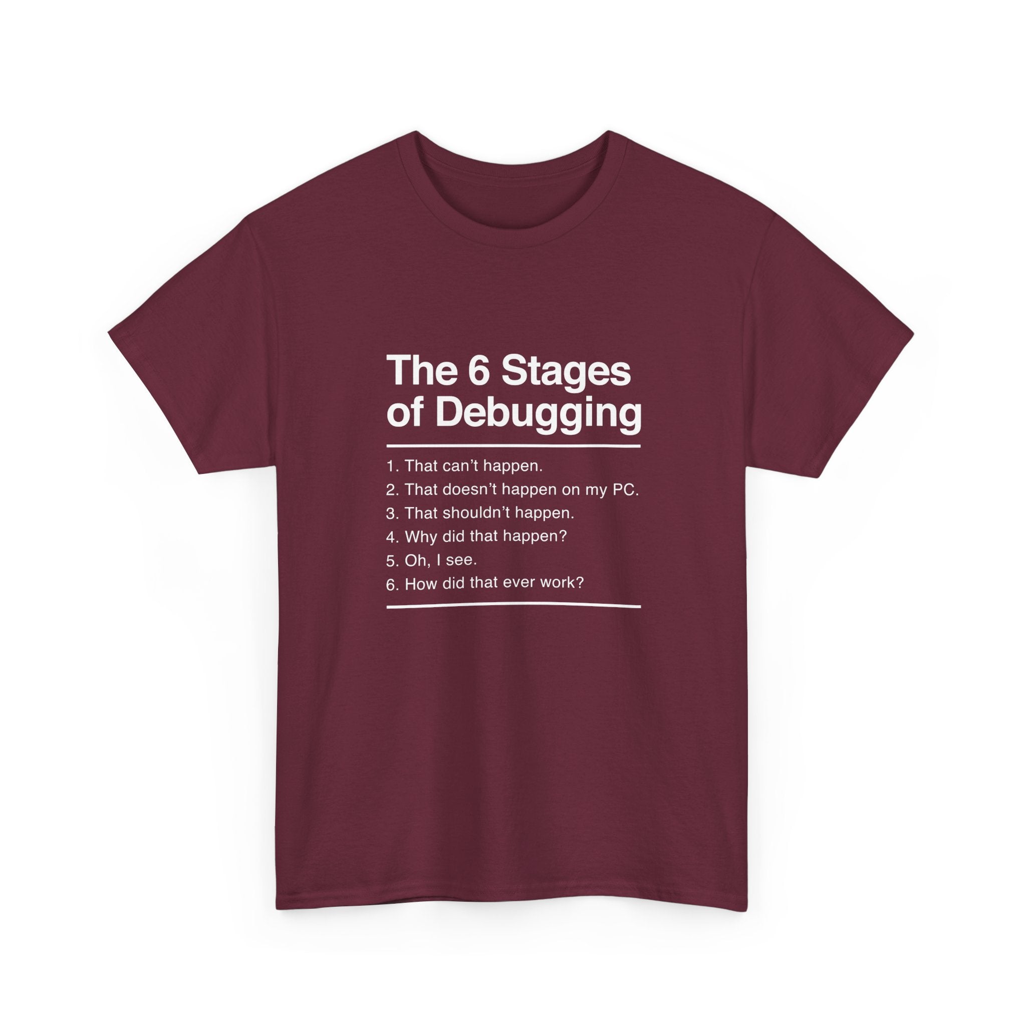 The 6 Stages Of Debugging - Coder Shirt - It Shirt -  Unisex Crewneck T-Shirt