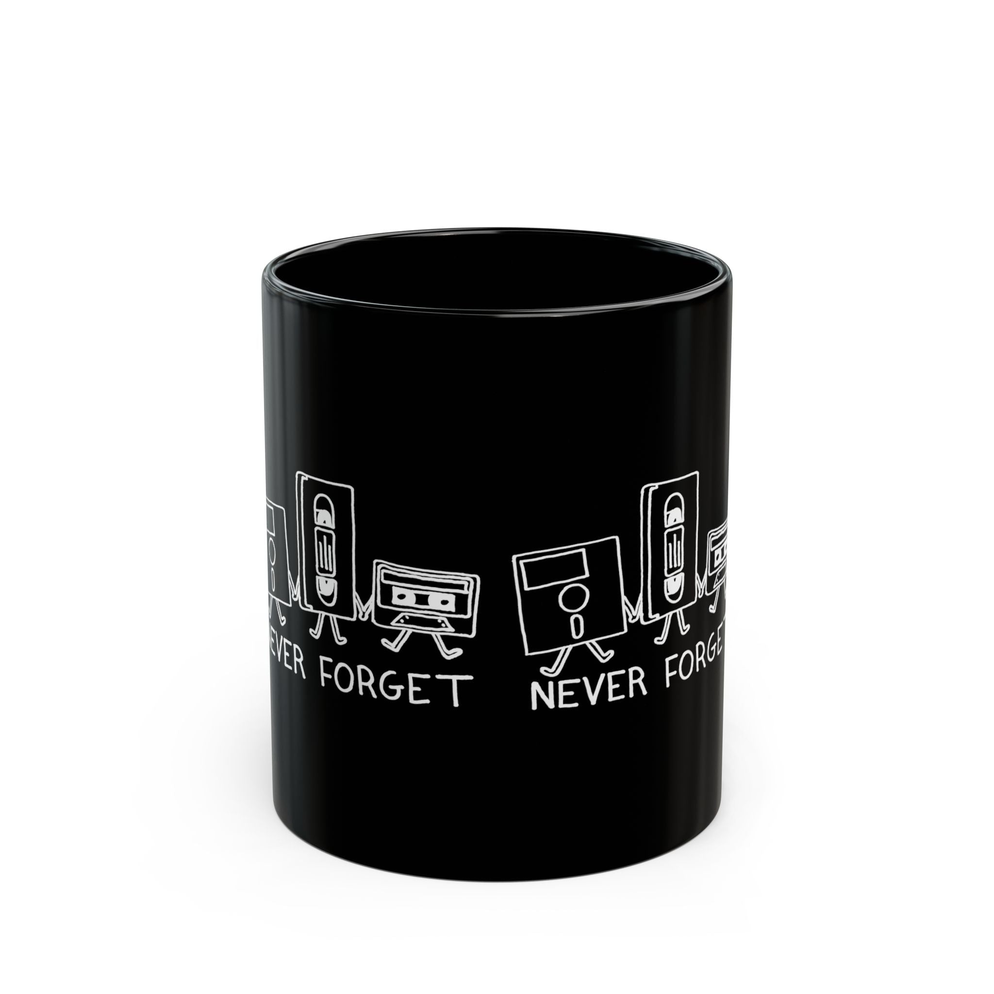 Never Forget Cassette Tapes Vhs Floppy Disks - Black Glossy Mug