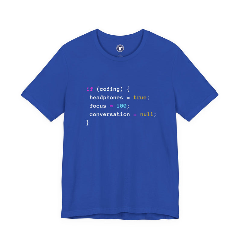 Coding With Headphones Javascript T-Shirt - Nerd Shirt - Premium Unisex Crewneck T-Shirt