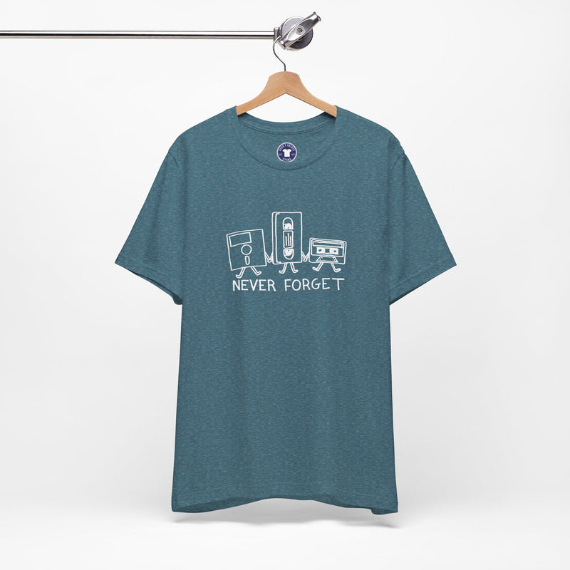 Never Forget Cassette Tapes Vhs Floppy Disks - Premium Unisex Crewneck T-Shirt