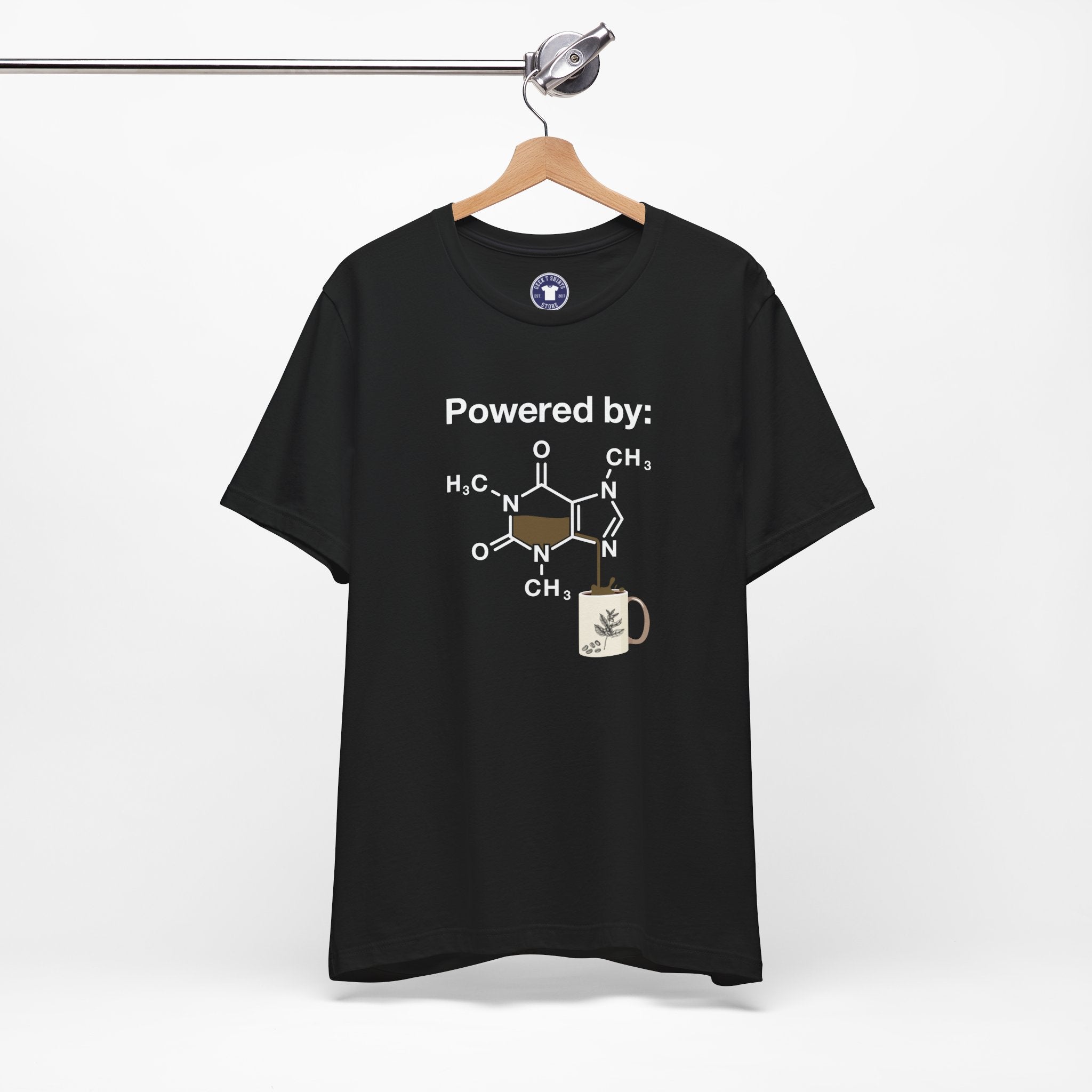Powered By Caffeine Chemistry T-Shirt - Science Shirt - Premium Unisex Crewneck T-Shirt
