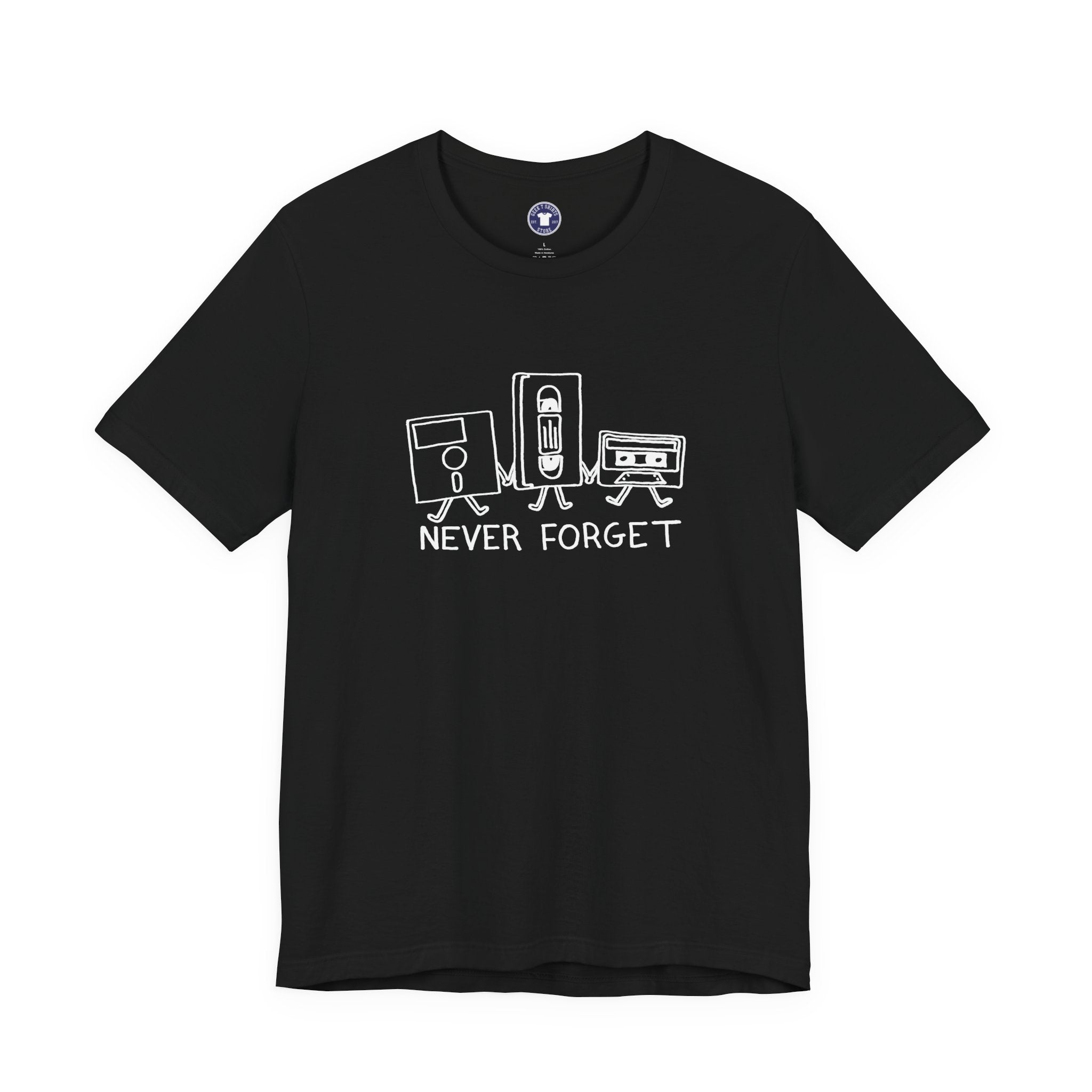 Never Forget Cassette Tapes Vhs Floppy Disks - Premium Unisex Crewneck T-Shirt