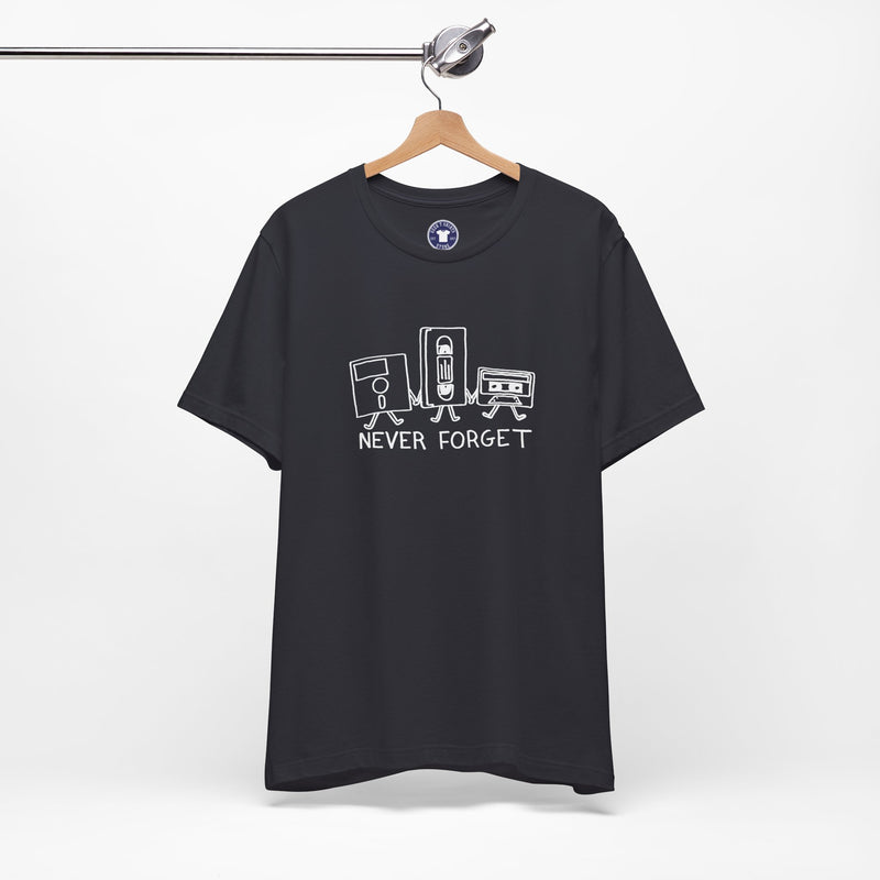 Never Forget Cassette Tapes Vhs Floppy Disks - Premium Unisex Crewneck T-Shirt