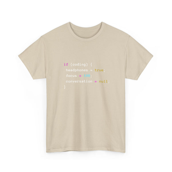 Coding With Headphones Javascript T-Shirt - Nerd Shirt - Regular Unisex Crewneck T-Shirt