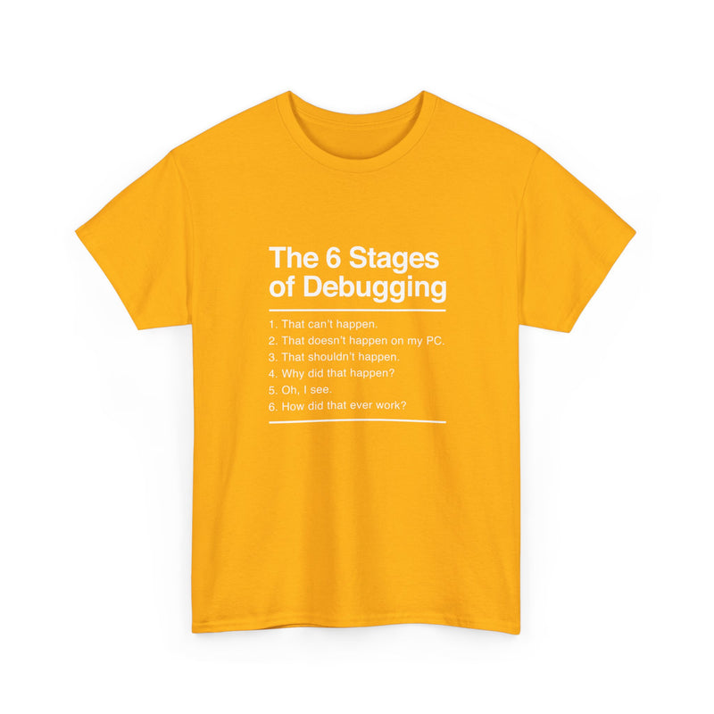 The 6 Stages Of Debugging - Coder Shirt - It Shirt - Regular Unisex Crewneck T-Shirt