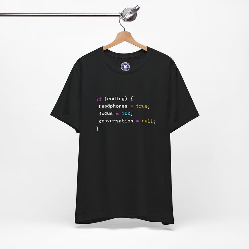 Coding With Headphones Javascript T-Shirt - Nerd Shirt - Premium Unisex Crewneck T-Shirt