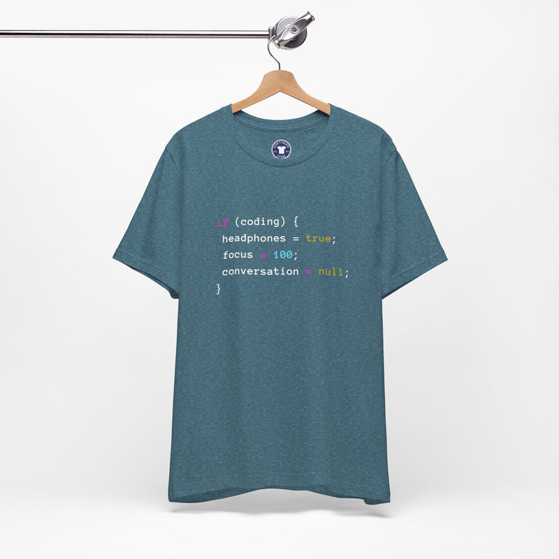 Coding With Headphones Javascript T-Shirt - Nerd Shirt - Premium Unisex Crewneck T-Shirt