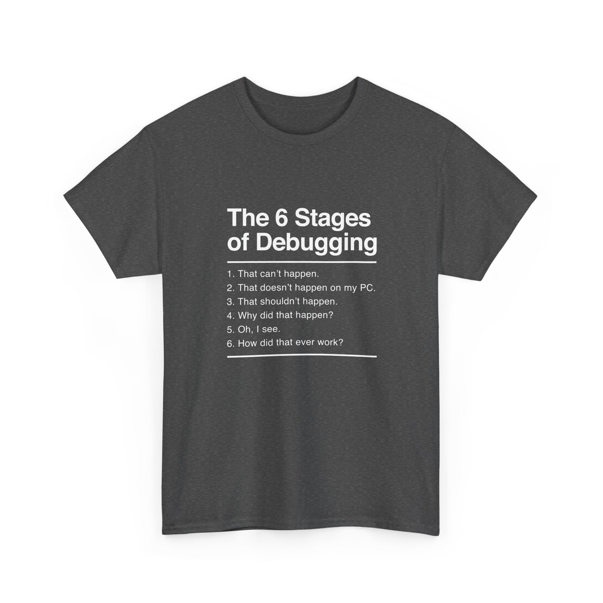 The 6 Stages Of Debugging - Coder Shirt - It Shirt -  Unisex Crewneck T-Shirt