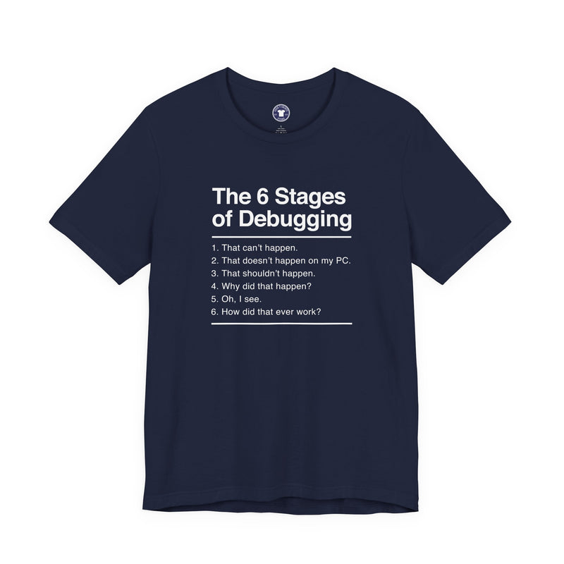 The 6 Stages Of Debugging - Coder Shirt - It Shirt - Premium Unisex Crewneck T-Shirt