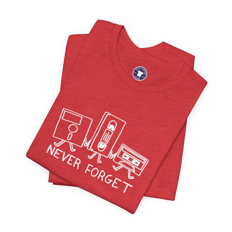 Never Forget Cassette Tapes Vhs Floppy Disks - Premium Unisex Crewneck T-Shirt