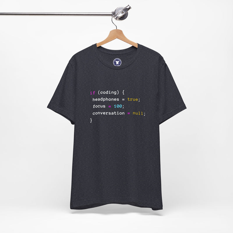Coding With Headphones Javascript T-Shirt - Nerd Shirt - Premium Unisex Crewneck T-Shirt