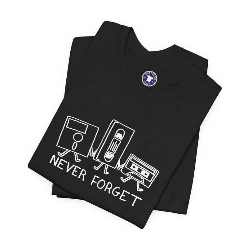 Never Forget Cassette Tapes Vhs Floppy Disks - Premium Unisex Crewneck T-Shirt
