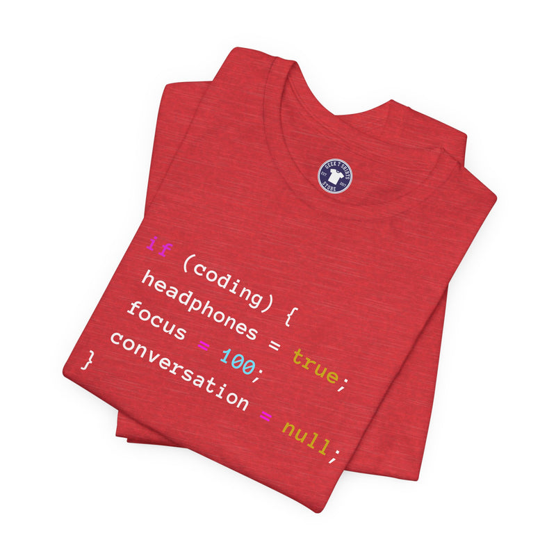 Coding With Headphones Javascript T-Shirt - Nerd Shirt - Premium Unisex Crewneck T-Shirt