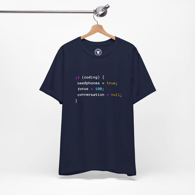 Coding With Headphones Javascript T-Shirt - Nerd Shirt - Premium Unisex Crewneck T-Shirt