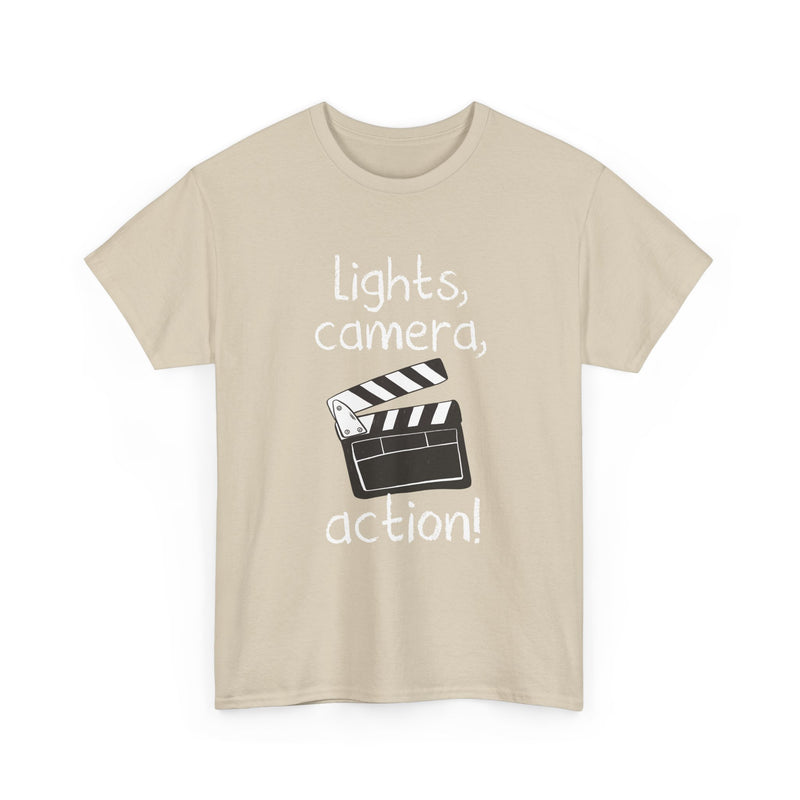 Lights Camera Action T-Shirt, Movie Film Clapboard Tee, Film Buff Gift, Geek T-Shirt, Nerd Shirt, Cinema Lover Top, Film Set Apparel