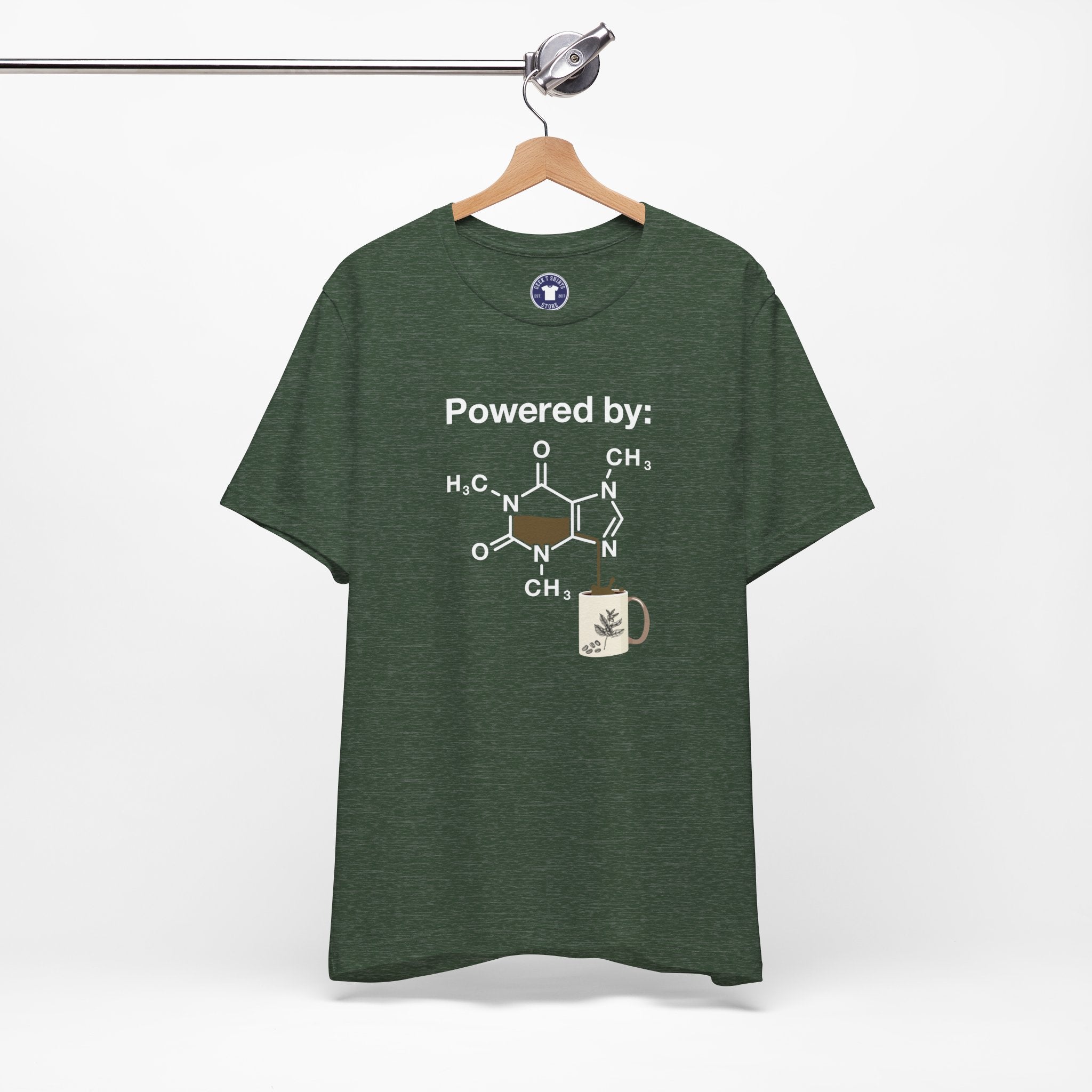 Powered By Caffeine Chemistry T-Shirt - Science Shirt - Premium Unisex Crewneck T-Shirt