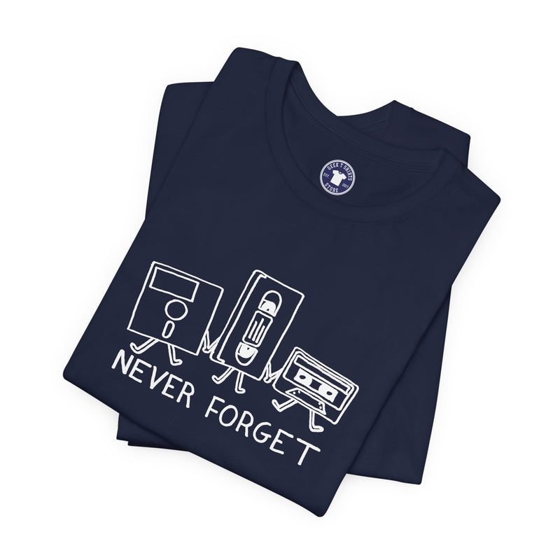 Never Forget Cassette Tapes Vhs Floppy Disks - Premium Unisex Crewneck T-Shirt