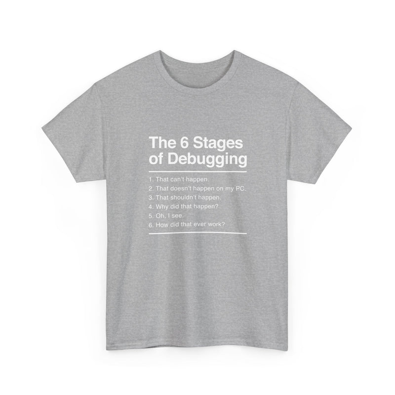 The 6 Stages Of Debugging - Coder Shirt - It Shirt - Regular Unisex Crewneck T-Shirt