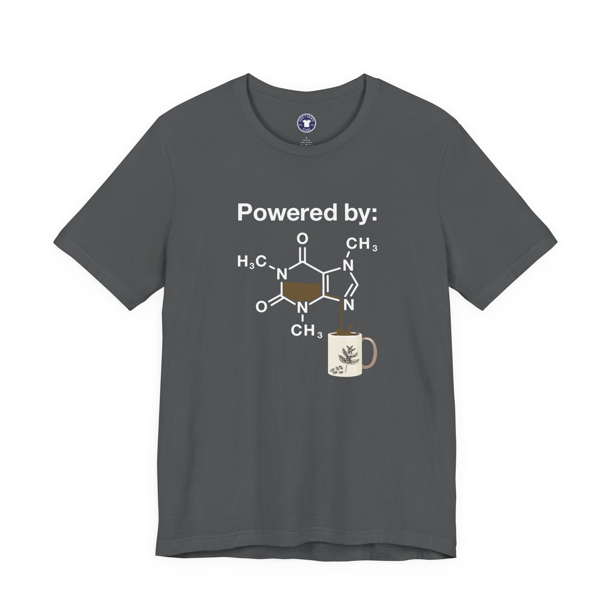 Powered By Caffeine Chemistry T-Shirt - Science Shirt - Premium Unisex Crewneck T-Shirt