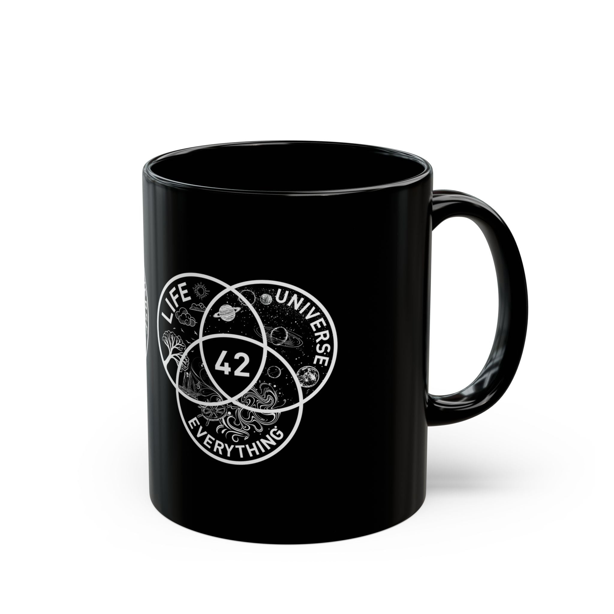 42 Answer To Life The Universe And Everything - White Version - Black Glossy Mug