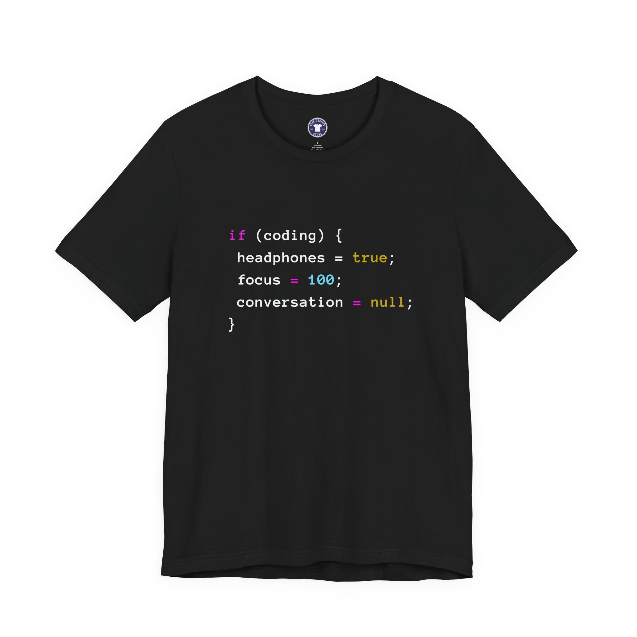 Coding With Headphones Javascript T-Shirt - Nerd Shirt - Premium Unisex Crewneck T-Shirt