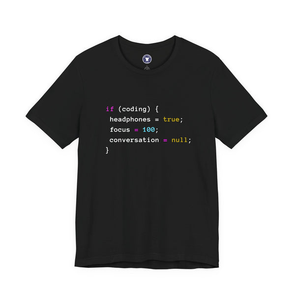 Coding With Headphones Javascript T-Shirt - Nerd Shirt - Premium Unisex Crewneck T-Shirt