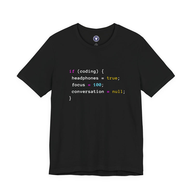 Coding With Headphones Javascript T-Shirt - Nerd Shirt - Premium Unisex Crewneck T-Shirt