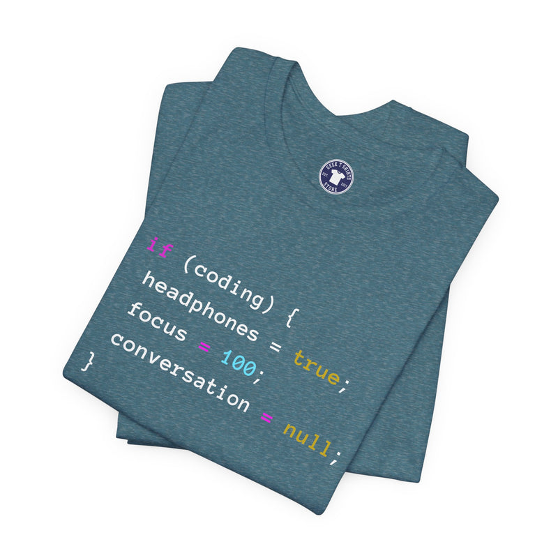 Coding With Headphones Javascript T-Shirt - Nerd Shirt - Premium Unisex Crewneck T-Shirt