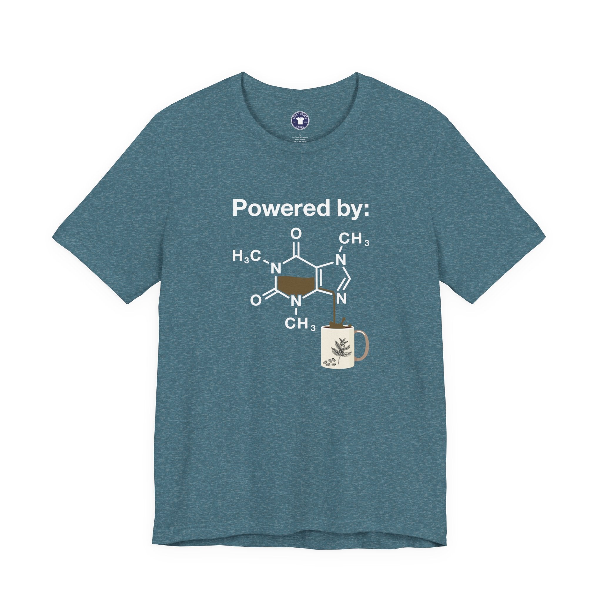 Powered By Caffeine Chemistry T-Shirt - Science Shirt - Premium Unisex Crewneck T-Shirt
