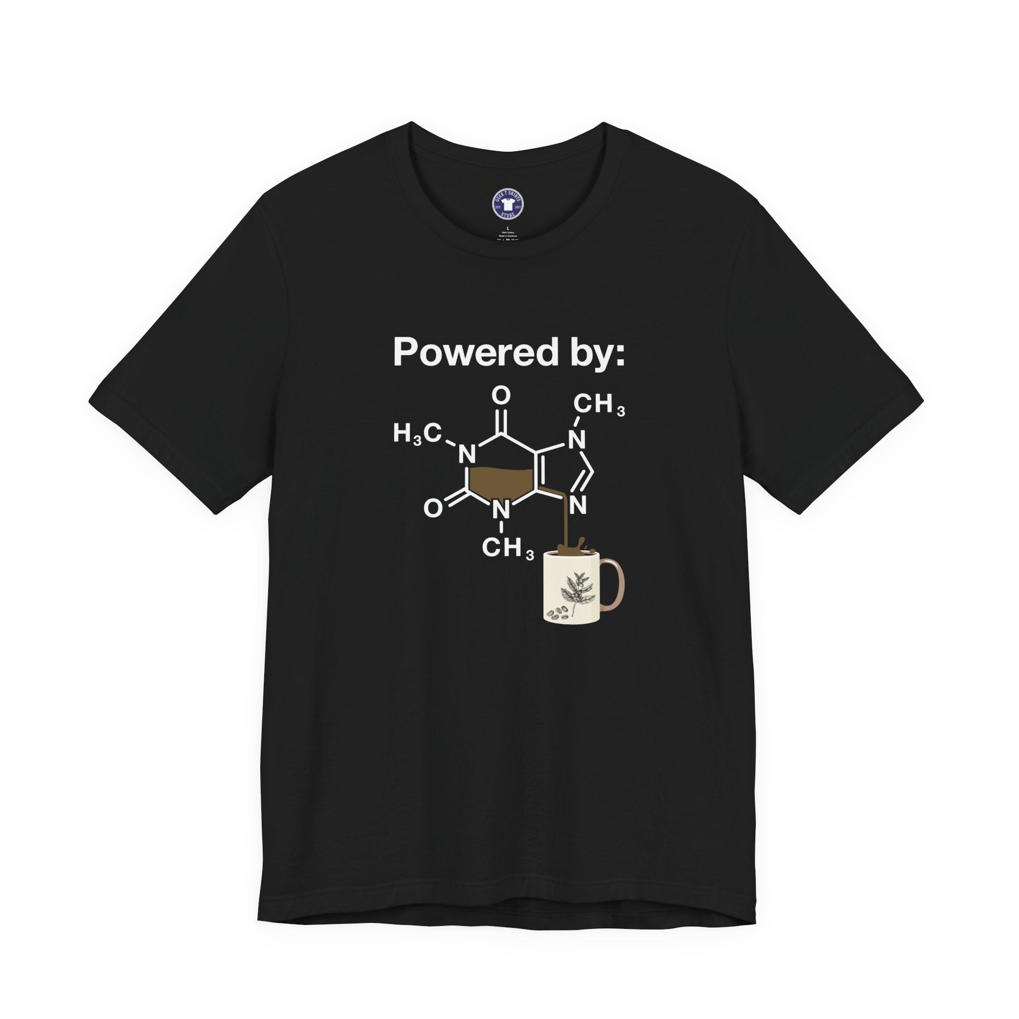 Powered By Caffeine Chemistry T-Shirt - Science Shirt - Premium Unisex Crewneck T-Shirt