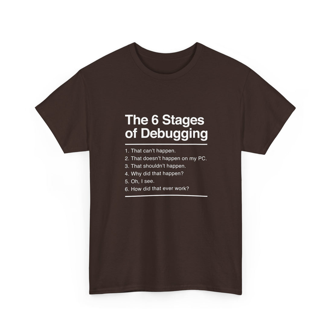 The 6 Stages of Debugging T-Shirt, Funny Programming Tee, Coder Gift, Geek T-Shirt, Nerd Shirt, Developer Humor, Tech Lover Present
