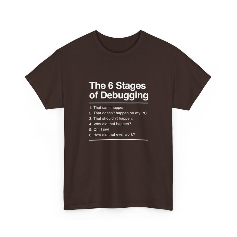 The 6 Stages Of Debugging - Coder Shirt - It Shirt - Regular Unisex Crewneck T-Shirt