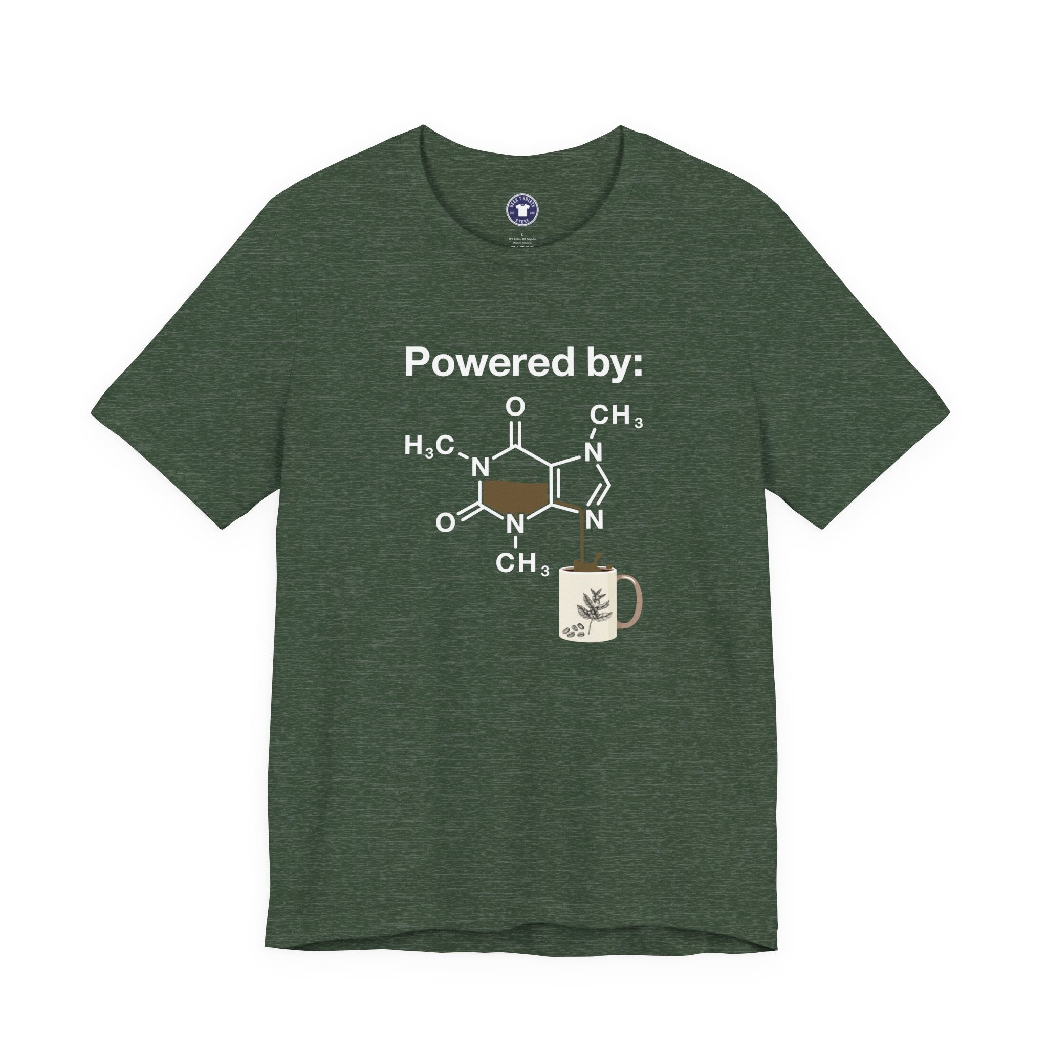 Powered By Caffeine Chemistry T-Shirt - Science Shirt - Premium Unisex Crewneck T-Shirt