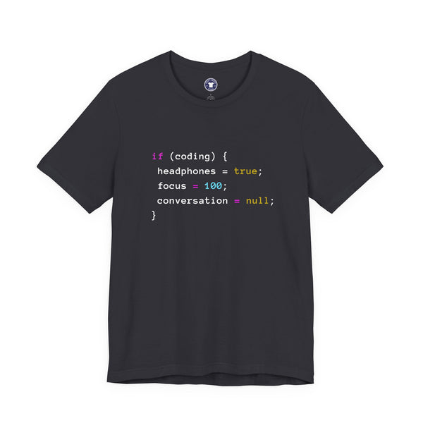 Coding With Headphones Javascript T-Shirt - Nerd Shirt - Premium Unisex Crewneck T-Shirt
