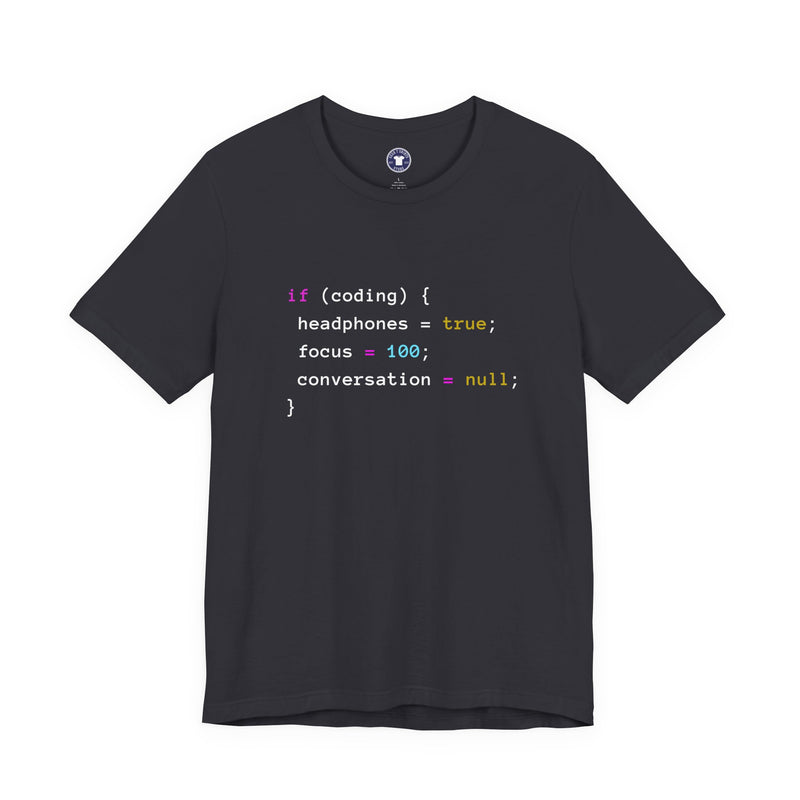 Coding With Headphones Javascript T-Shirt - Nerd Shirt - Premium Unisex Crewneck T-Shirt