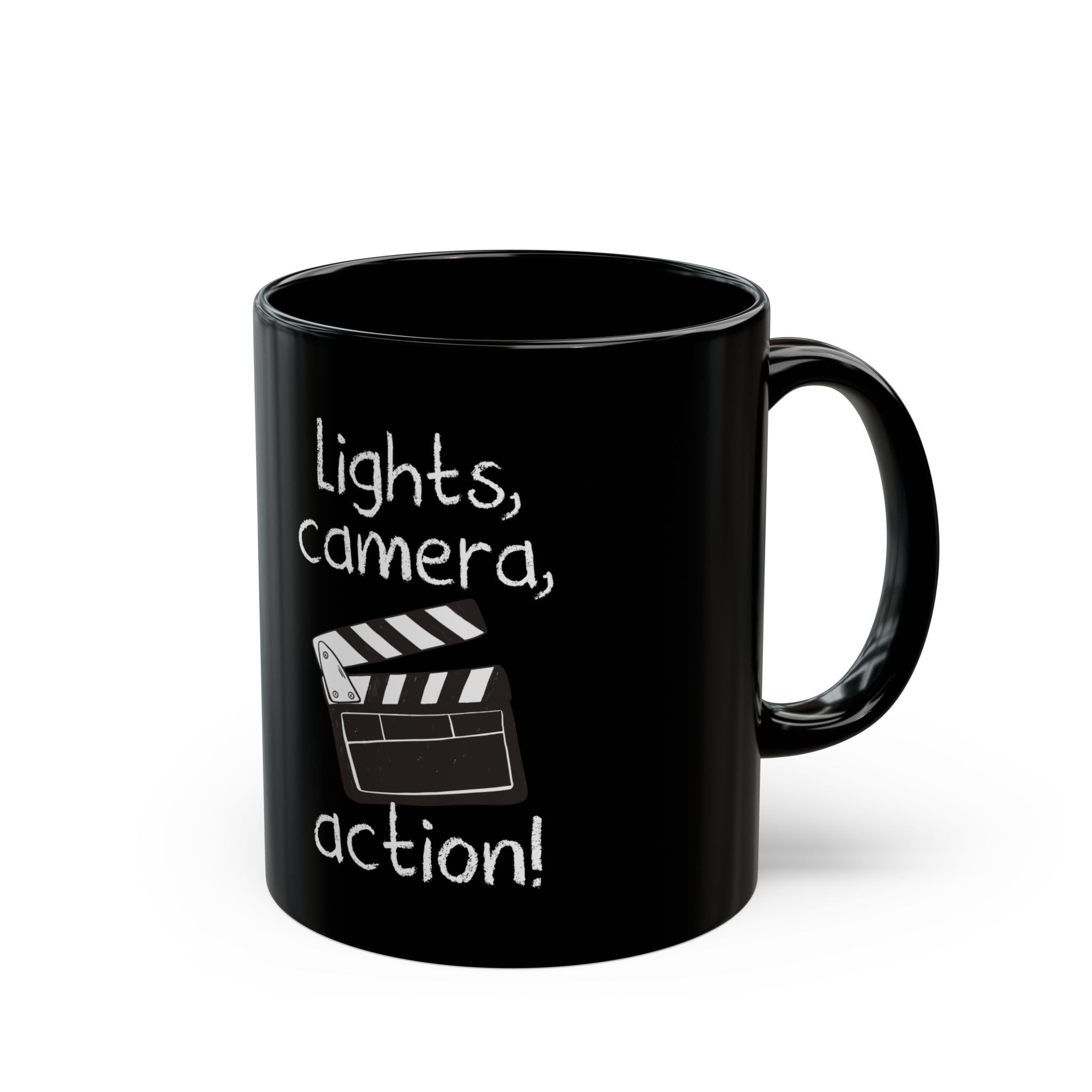Lights Camera Action - Black Glossy Mug