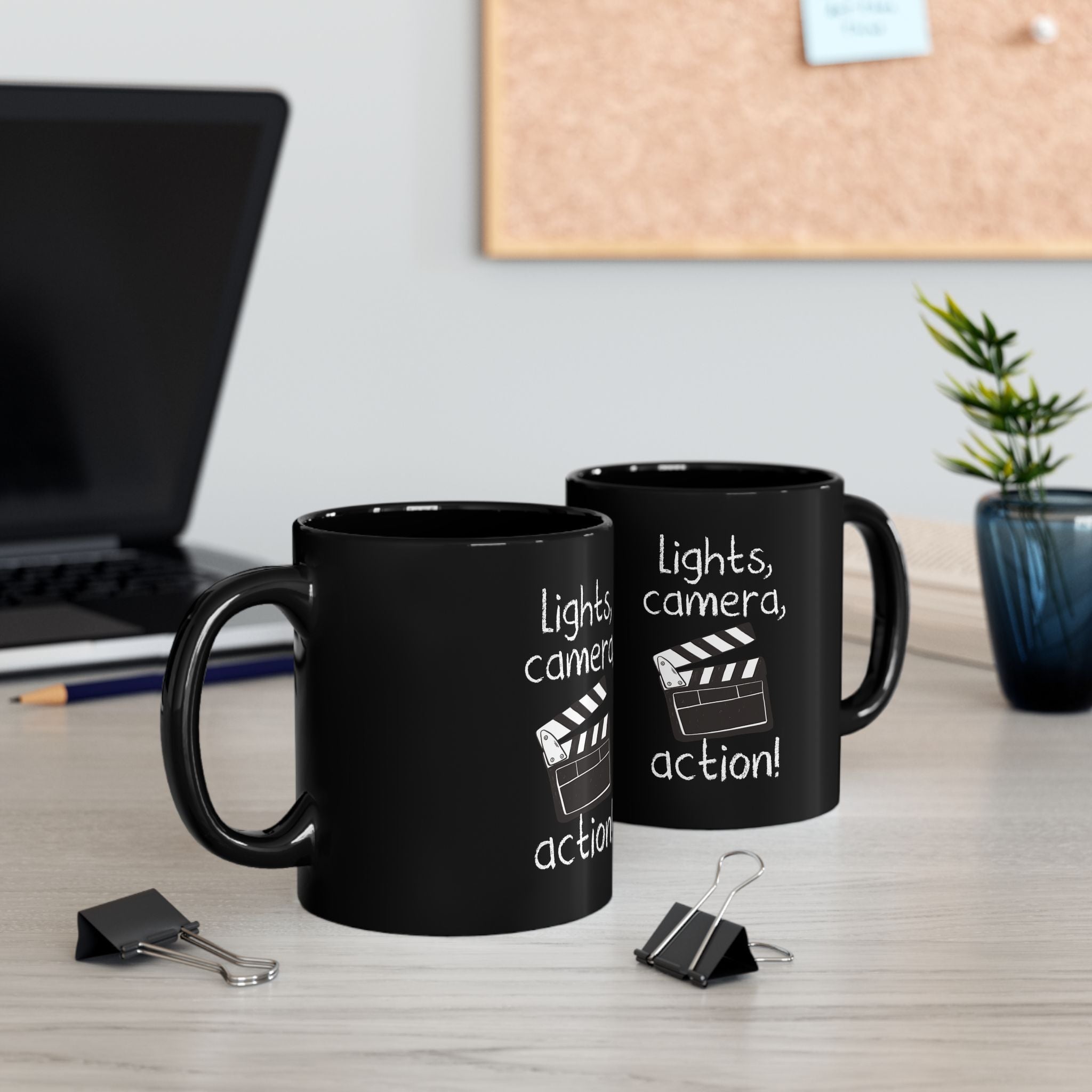 Lights Camera Action - Black Glossy Mug