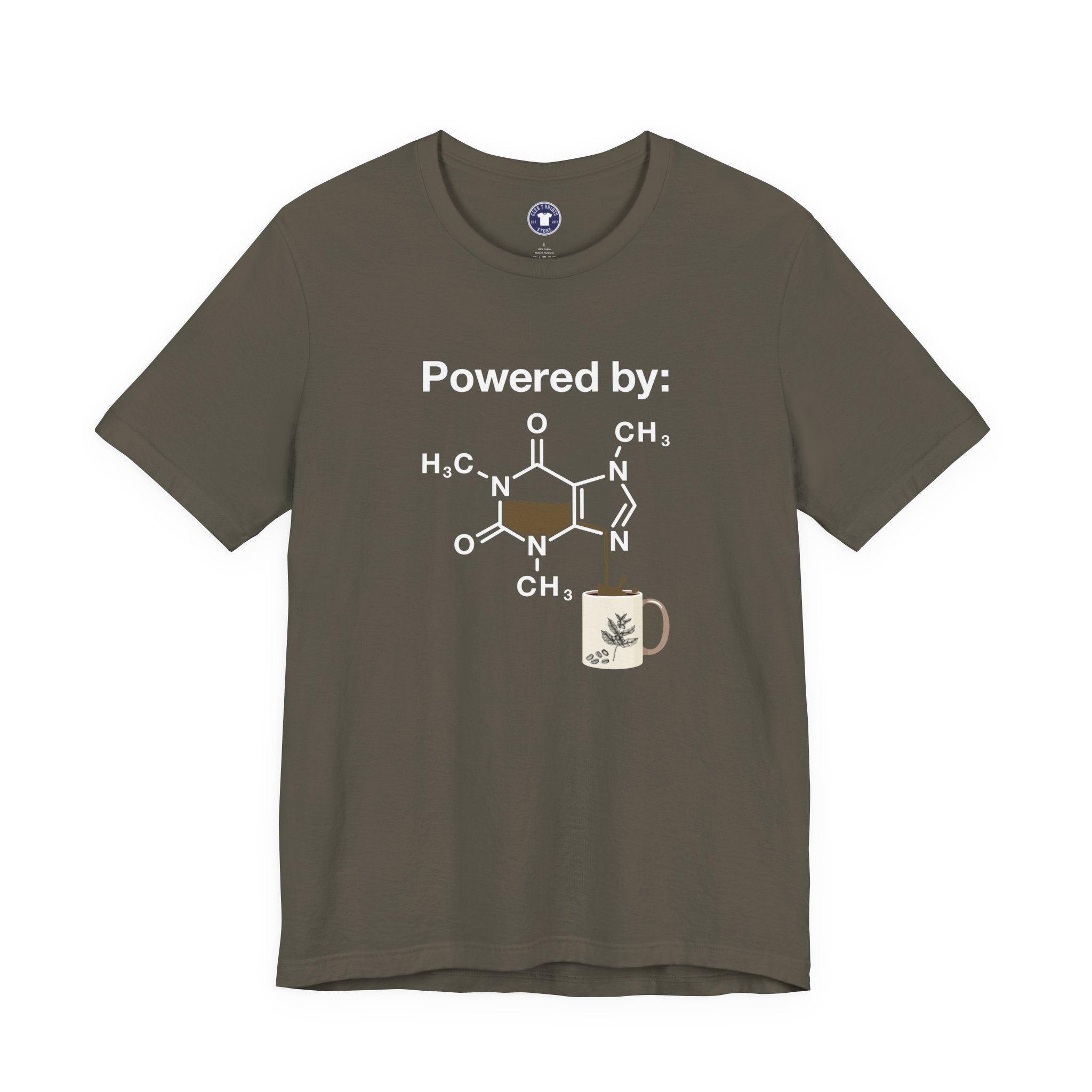 Powered By Caffeine Chemistry T-Shirt - Science Shirt - Premium Unisex Crewneck T-Shirt