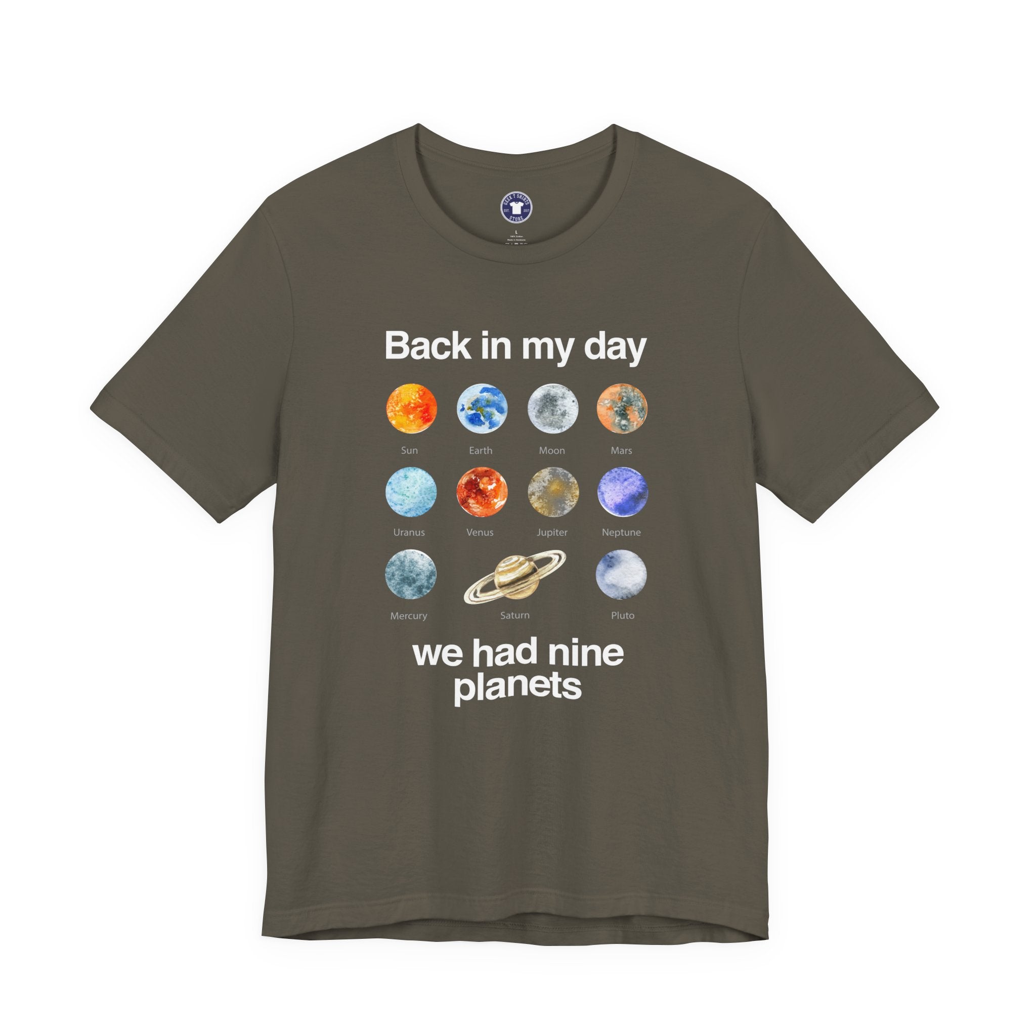 Back In My Day We Had Nine Planets - Cosmology T-Shirt - Premium Unisex Crewneck T-Shirt