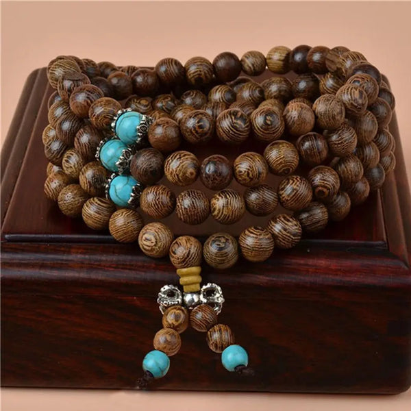 Turquoise Sandalwood Mala Necklace