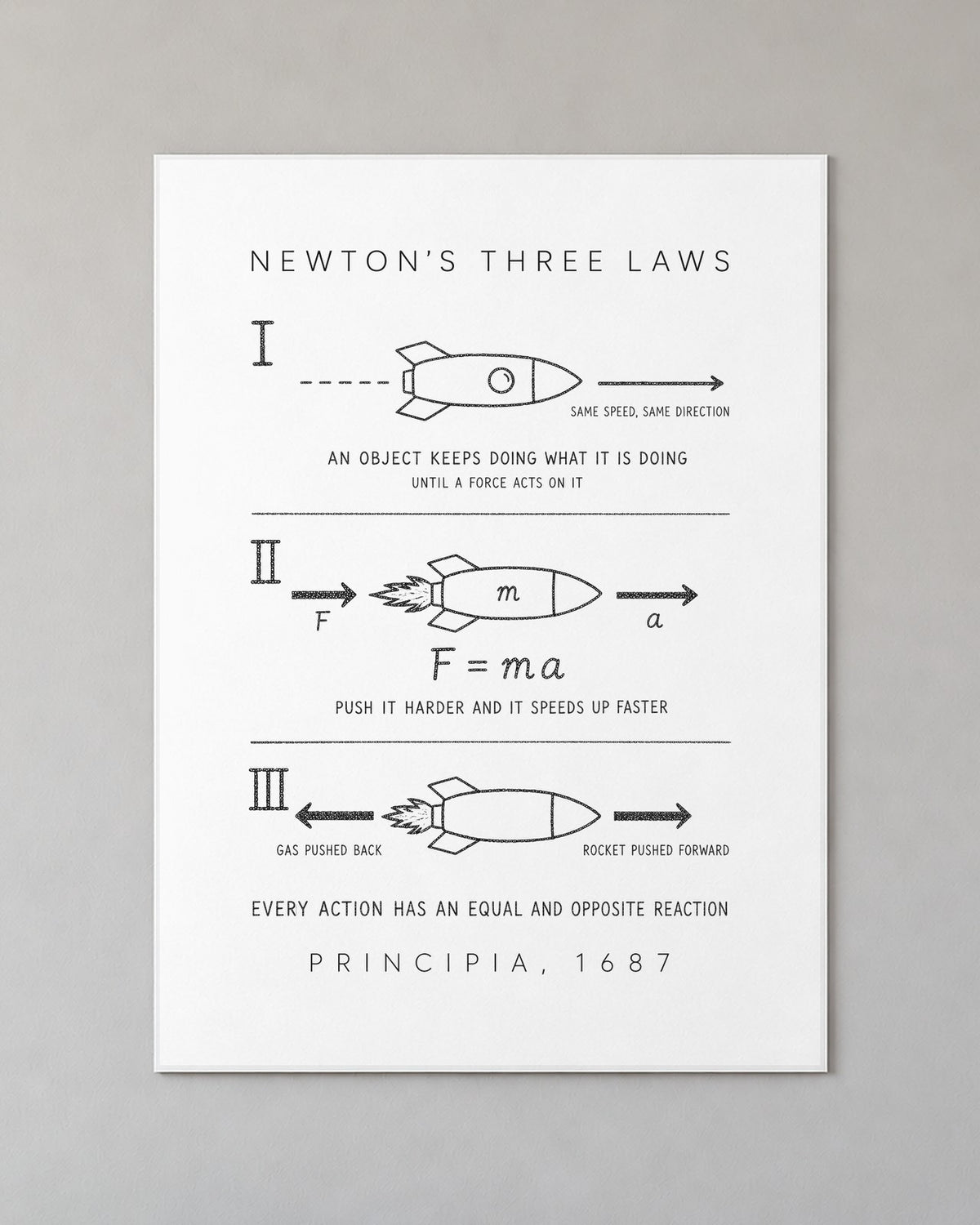 Newton's Three Laws Poster on a wall