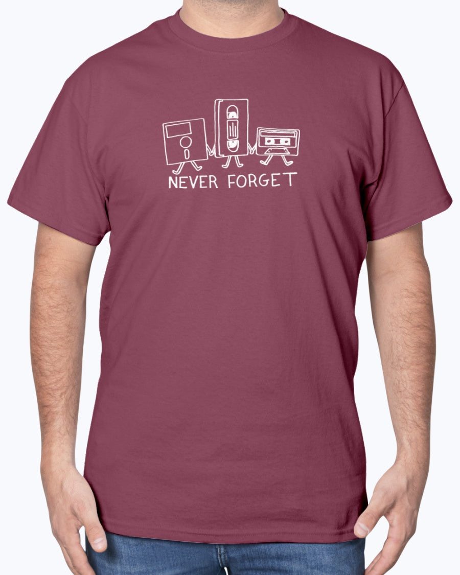 Never Forget Cassette Tapes VHS Floppy Disks - Retro Geek Unisex T-Shirt