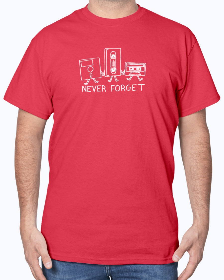 Never Forget Cassette Tapes VHS Floppy Disks - Retro Geek Unisex T-Shirt