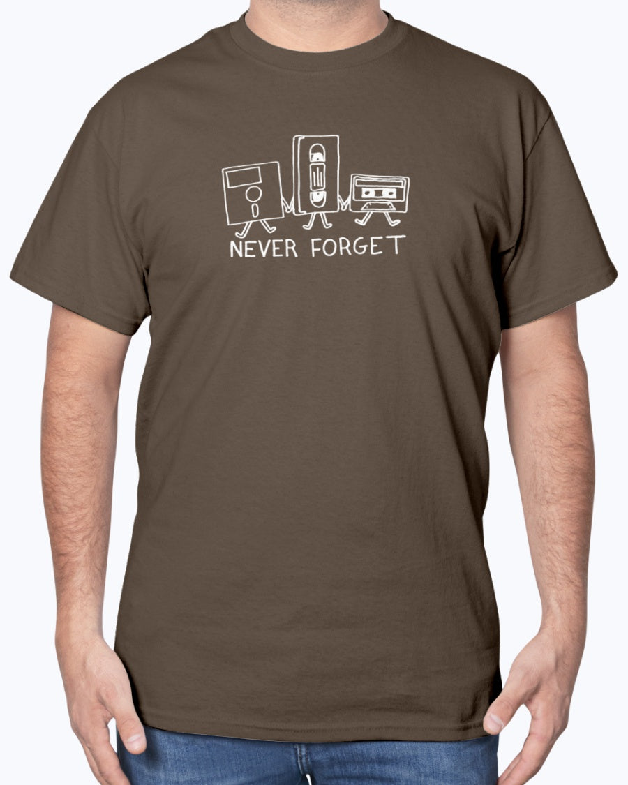 Never Forget Cassette Tapes VHS Floppy Disks - Retro Geek Unisex T-Shirt