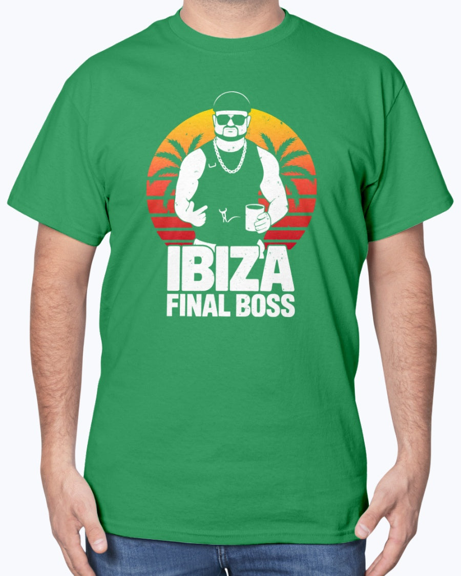 Ibiza Final Boss Tee - Retro Sunset Gradient Party Unisex T-Shirt