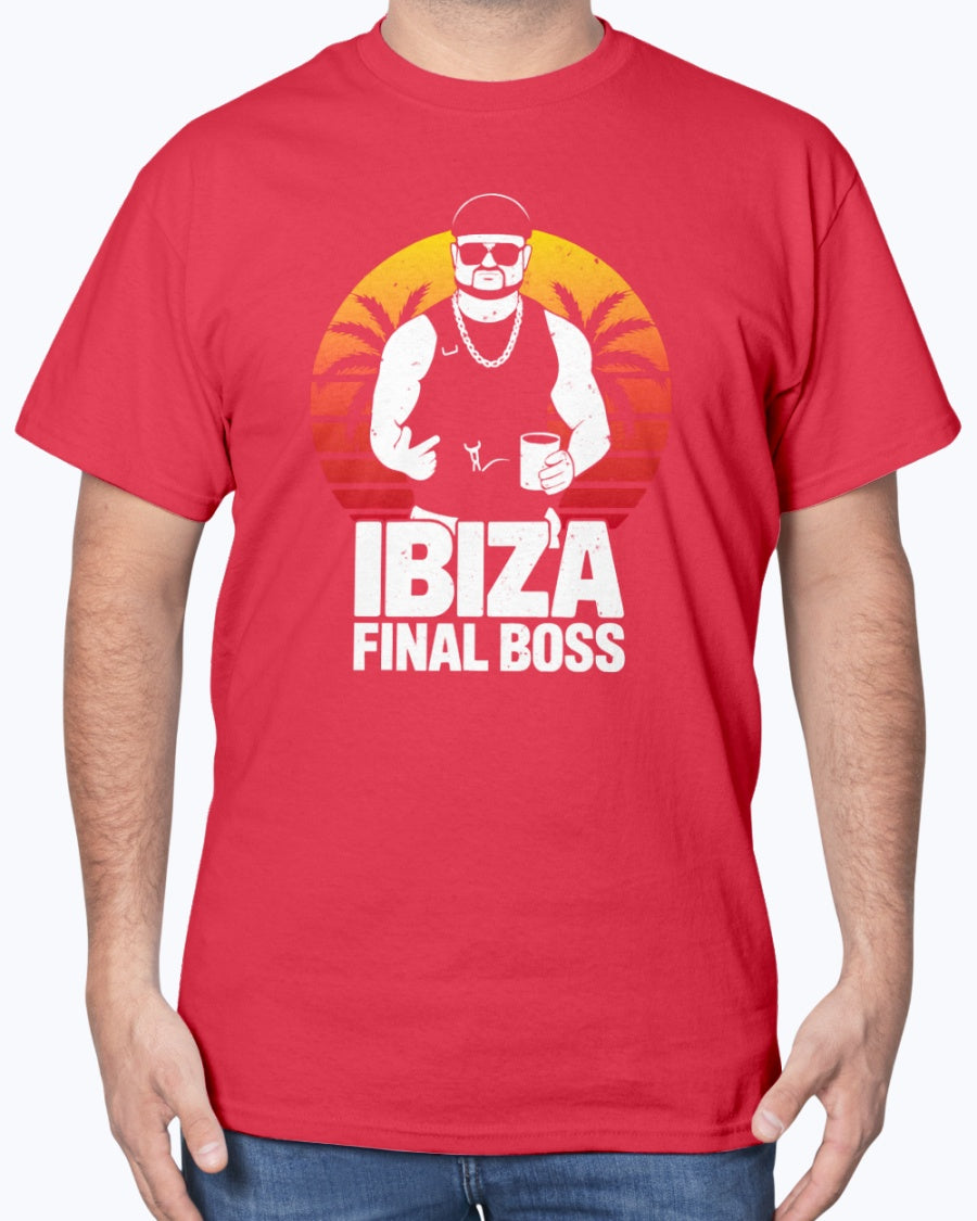 Ibiza Final Boss Tee - Retro Sunset Gradient Party Unisex T-Shirt