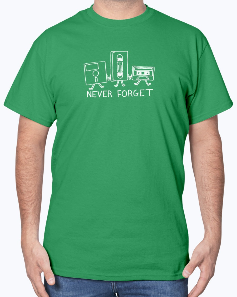 Never Forget Cassette Tapes VHS Floppy Disks - Retro Geek Unisex T-Shirt