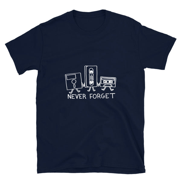 Never Forget Cassette Tapes VHS Floppy Disks - Retro Geek T-Shirt