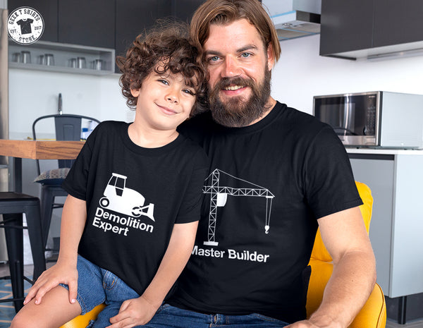Master Builder, Demolition Expert, Matching Family Shirts, Mommy and Me, Dad and Son, New Mom, Dad, Pregnancy